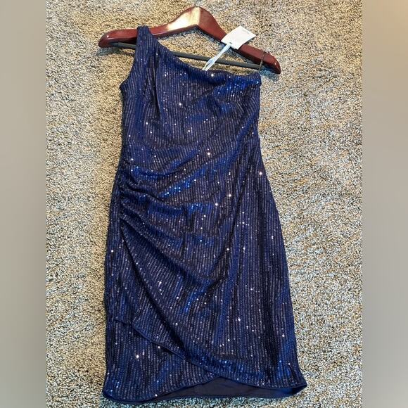Grace Karin Dresses & Skirts - Grace Karin Blue Sequin One Shoulder Cocktail Dress Women’s Small NWT
